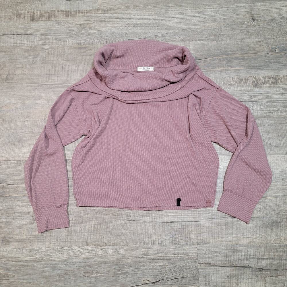 Free People Size Small Oversized Mauve Pink Sweatshirt Thermal Relaxed Cowl Neck